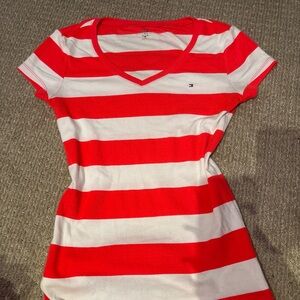 Neon pink and White Striped Tommy Hilfiger T-Shirt